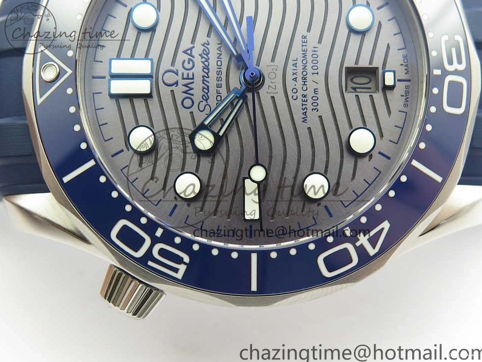 0123 StreetReady 2018 Seamaster Diver 300M VSF 1:1 Best Edition Blue Ceramic Gray Dial on Blue Rubber Strap A8800 V2 (Black Balance Wheel) 7963